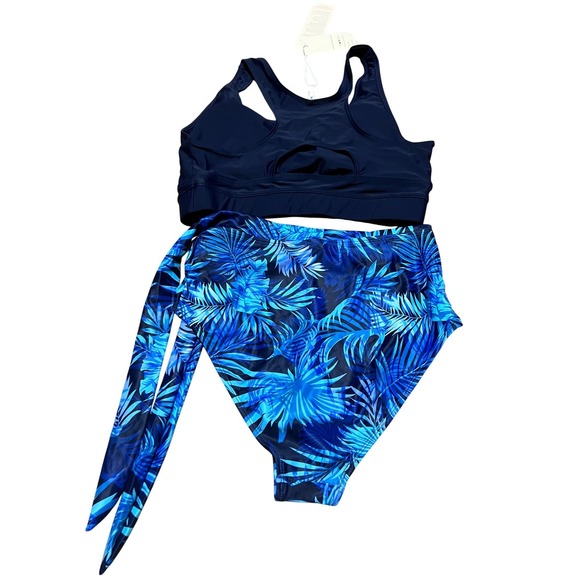 Dokotoo Womens Navy Blue Tropical Palm High Waisted Bikini Set Size M New - Picture 10 of 10
